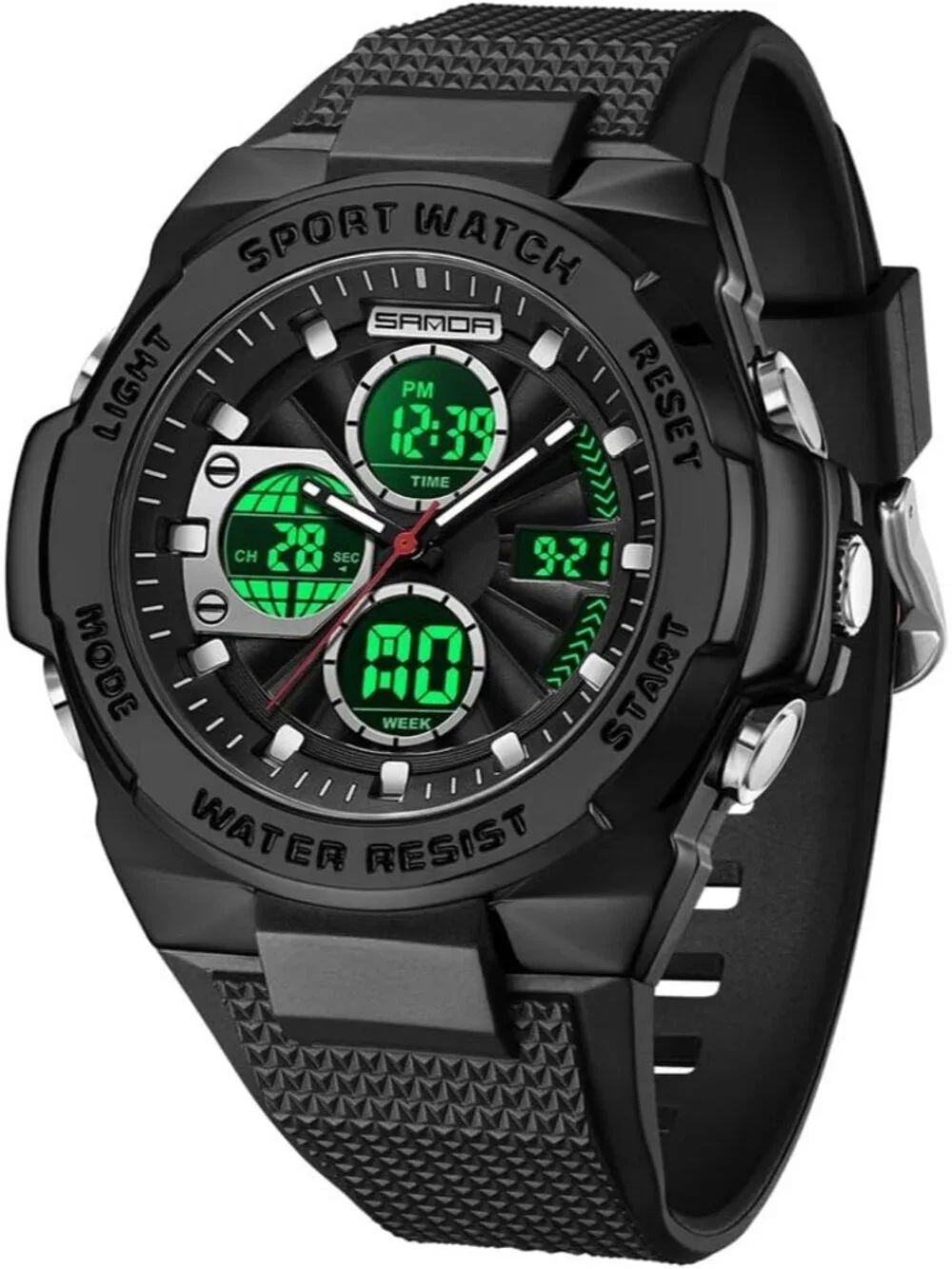 Men's All Black Analog Quartz Electronic Military Multifunction Digital Watch